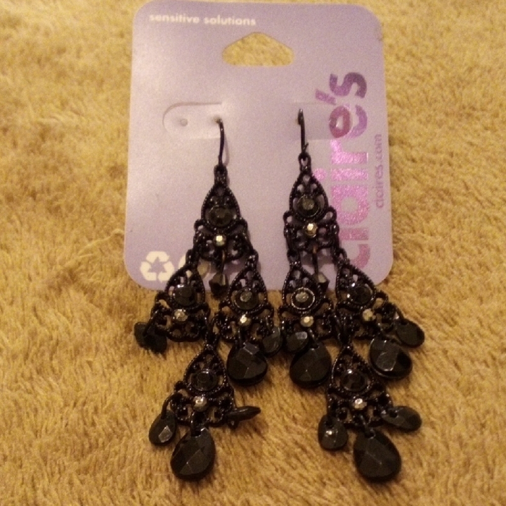 Claire's Chic Black Chandelier Earrings